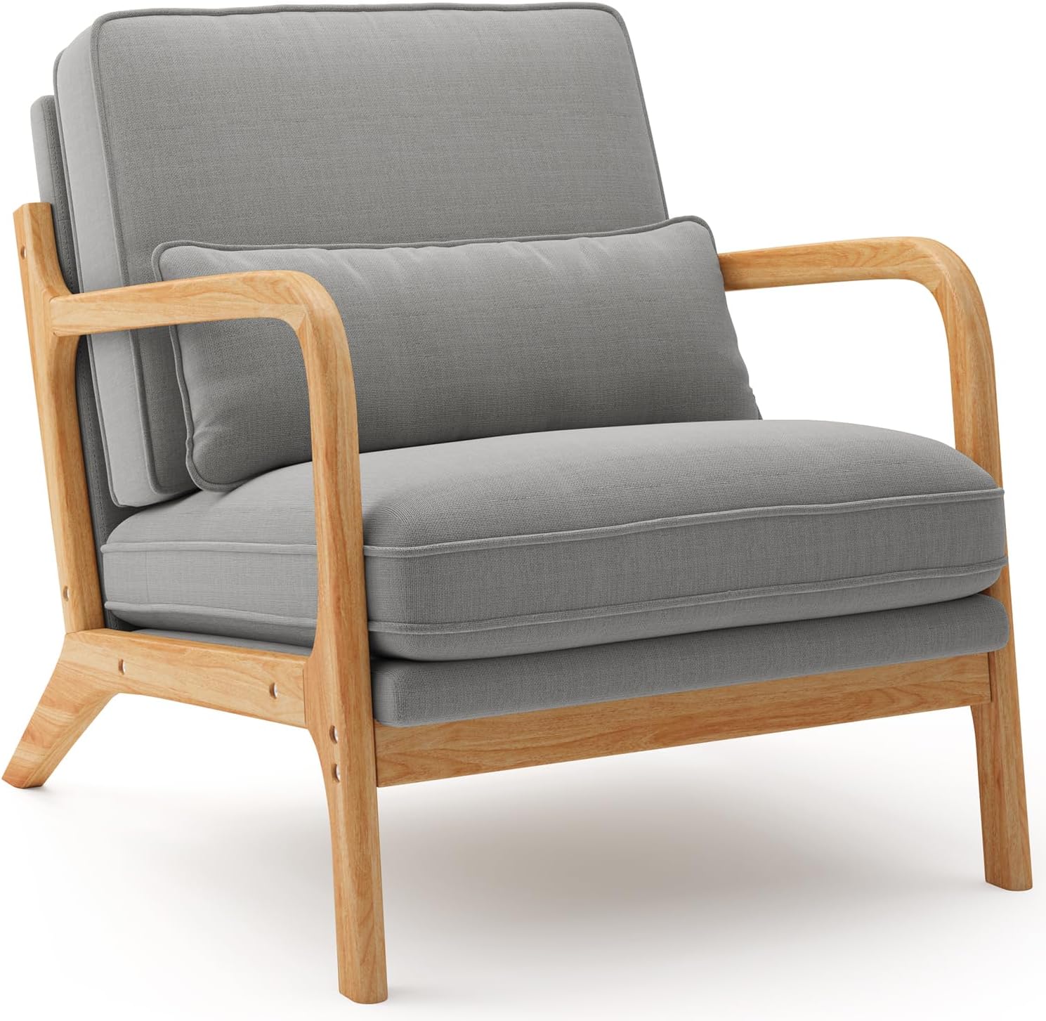 Lounge-Sessel, Lounge-Stuhl mit Armlehnen&Holzrahmen, Moderner Polstersessel für Wohnzimmer, Schlafzimmer, Leseecke, Büro (82 x 65 x 75 cm, Grau)