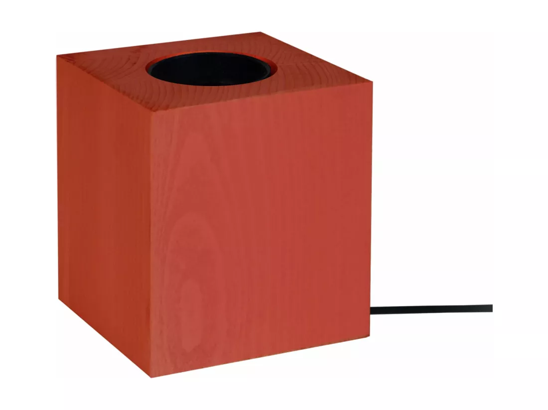 Pied de lampe carré bois rouge 10,5 cm.
