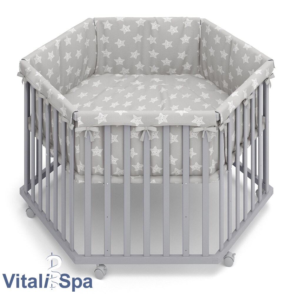 VITALISPA Laufgitter 6-eckig grau mit Laufgittereinlage Laufstall Krabbelgitter