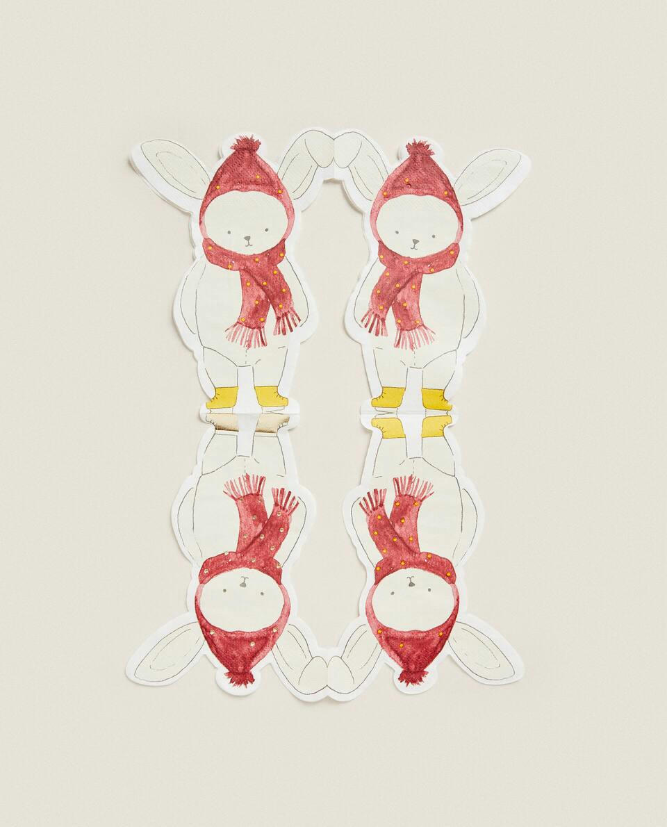 PACOTE DE GUARDANAPOS DE PAPEL INFANTIS COM COELHINHO DE NATAL (PACOTE COM 20)
