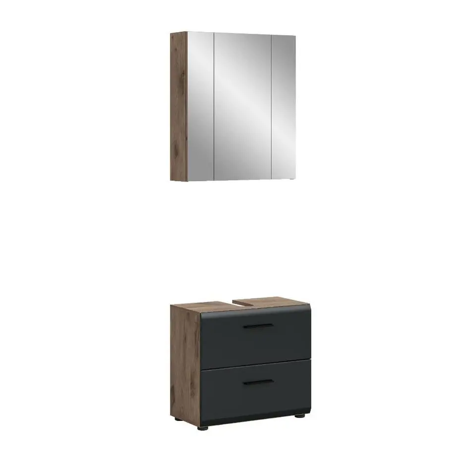 Hioshop Ice badkamer I9 zwart mat- eiken decor