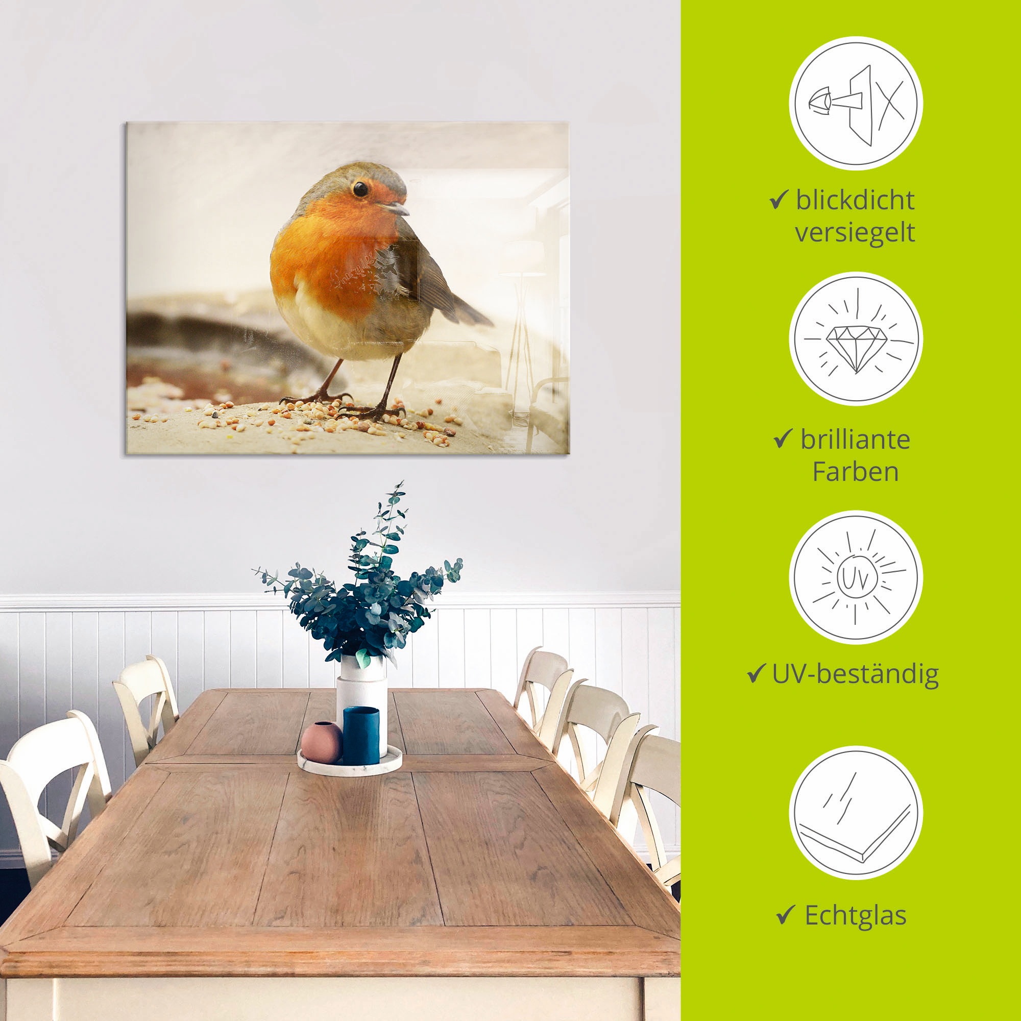 Artland Glasbild »Rotkehlchen« Vögel 1 Stk. tlg. in verschiedenen Grössen