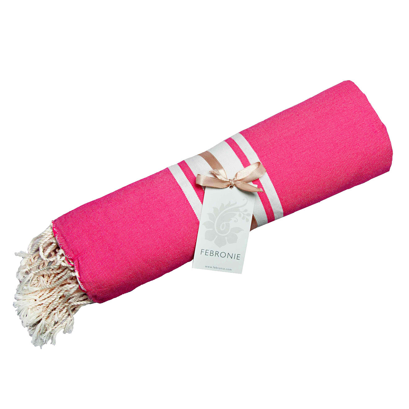 Febronie Fouta Traditionelle St Tropez rose fuschia/blanc - 100x200 cm