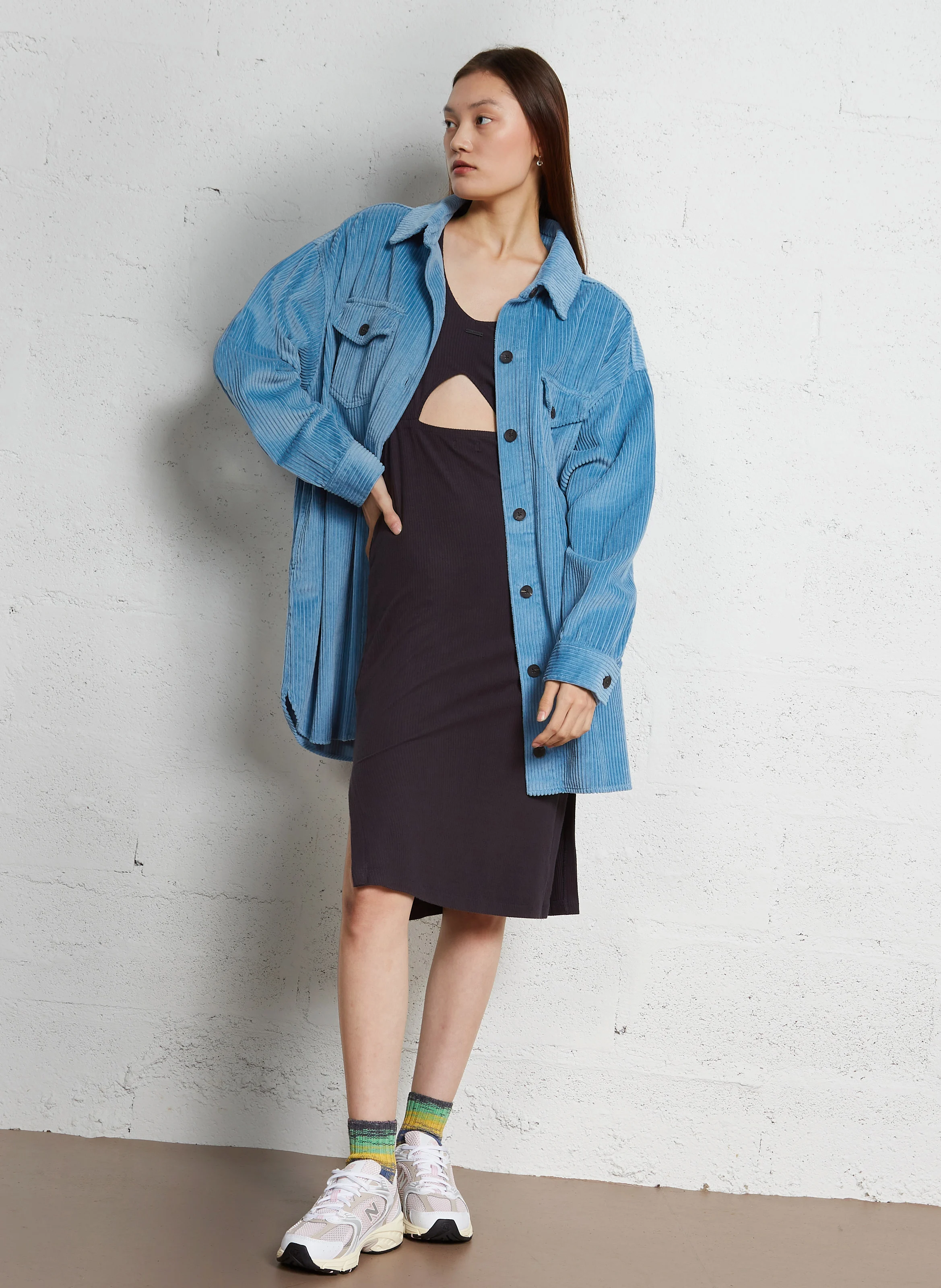 WINTER OCEAN - Robe courte col chemise en coton | Bleu