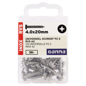 GAMMA schroef universeel cilinderkop RVS 4.0x20 mm 30 stuks