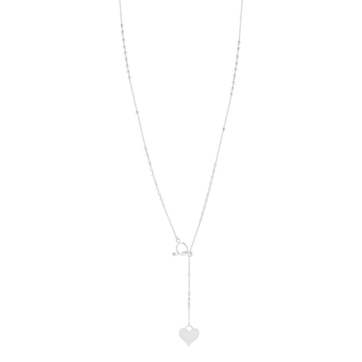 Collier argent 925 motif fermoir T/bar et pampille coeur 52 cm