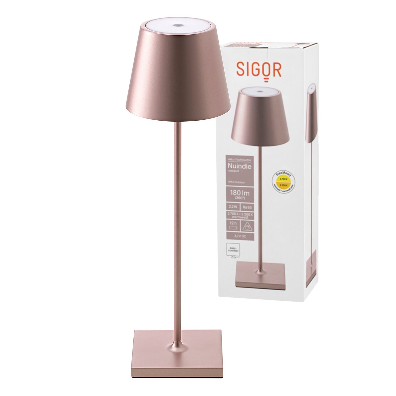 Nuindie LED Akku Tischleuchte Außentischleuchte IP54 rosegold Sigor Tischlampe