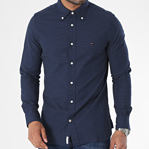 Chemise Manches Longues Slim Micro Dot 1777 Bleu Marine