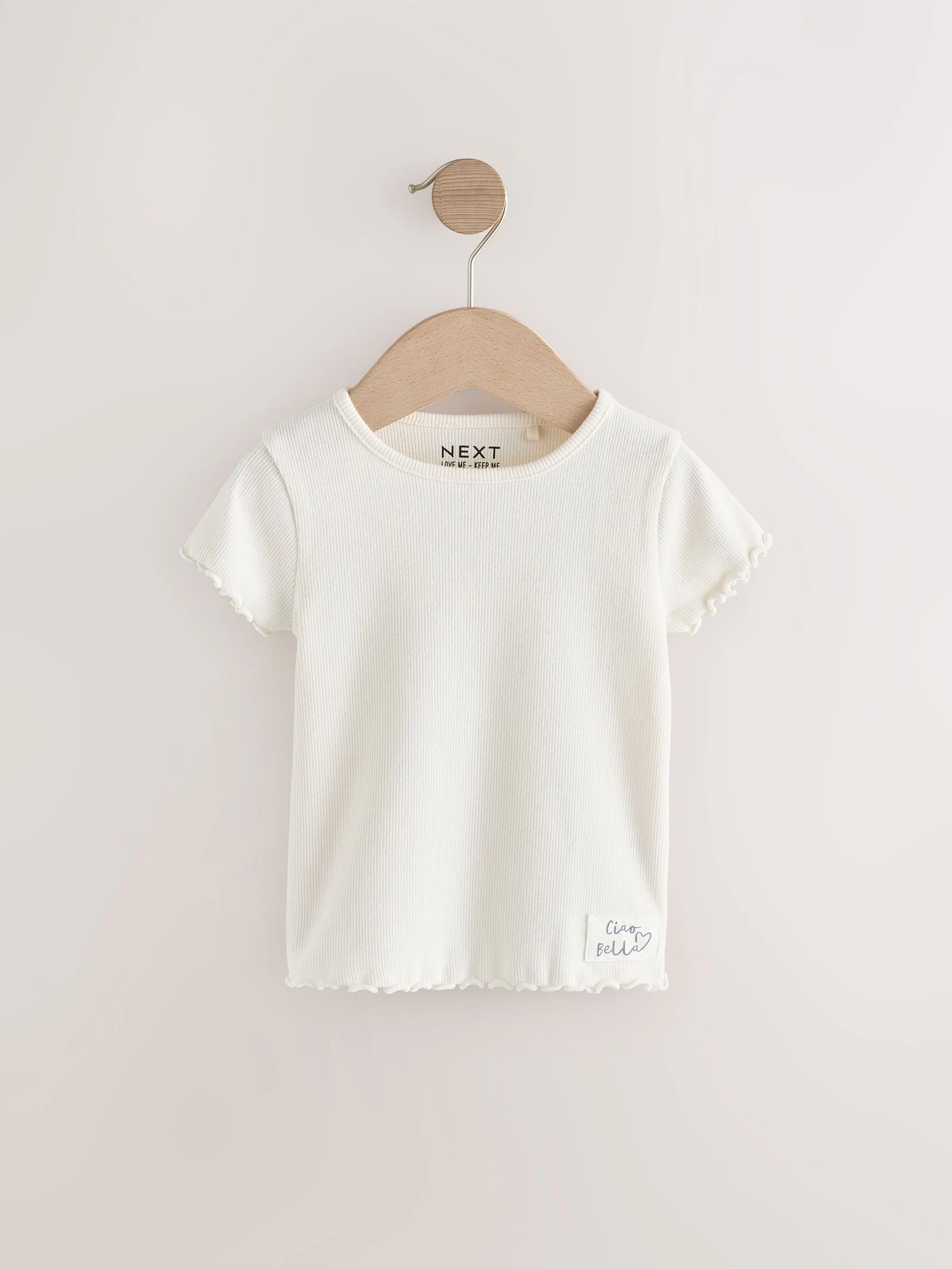 Blauw - Verpakking van 5 geribbelde tops met korte mouwen (3mnd -7jaar)