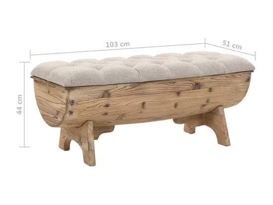 Banc de rangement Bois massif et tissu 103 x 51 x 44 cm