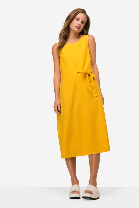 Leinenmix-Kleid, Straight Fit, Rundhals, seitliche Zierschleife