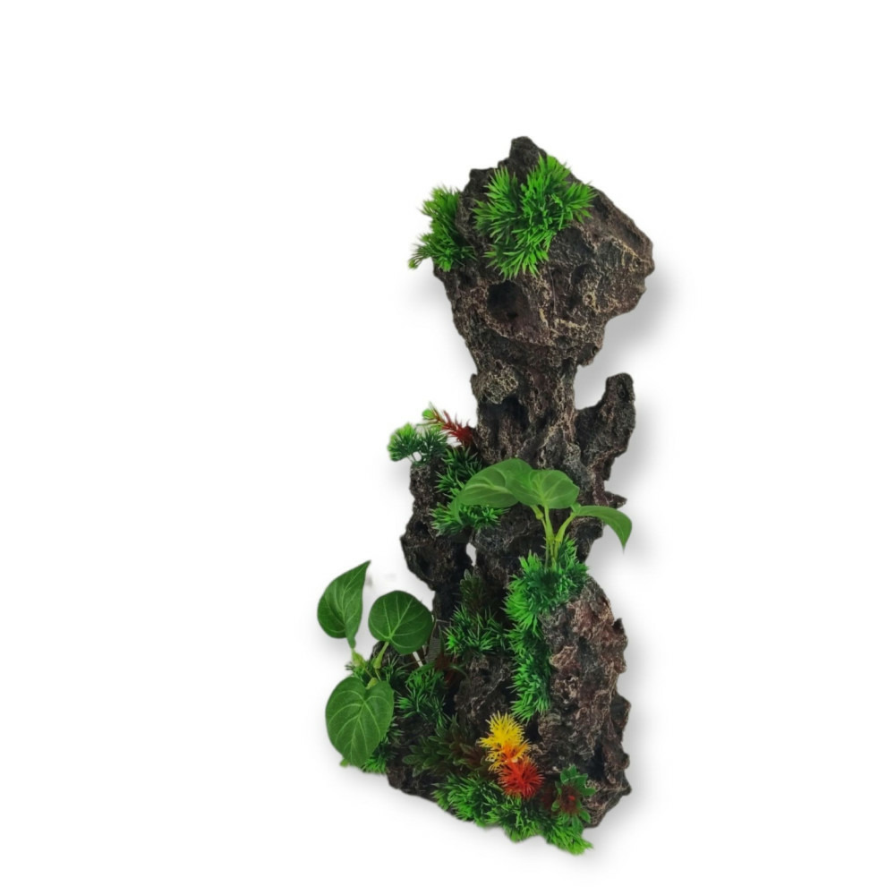 Décoration rocher et plantes 22x16x h 45cm, aquarium.