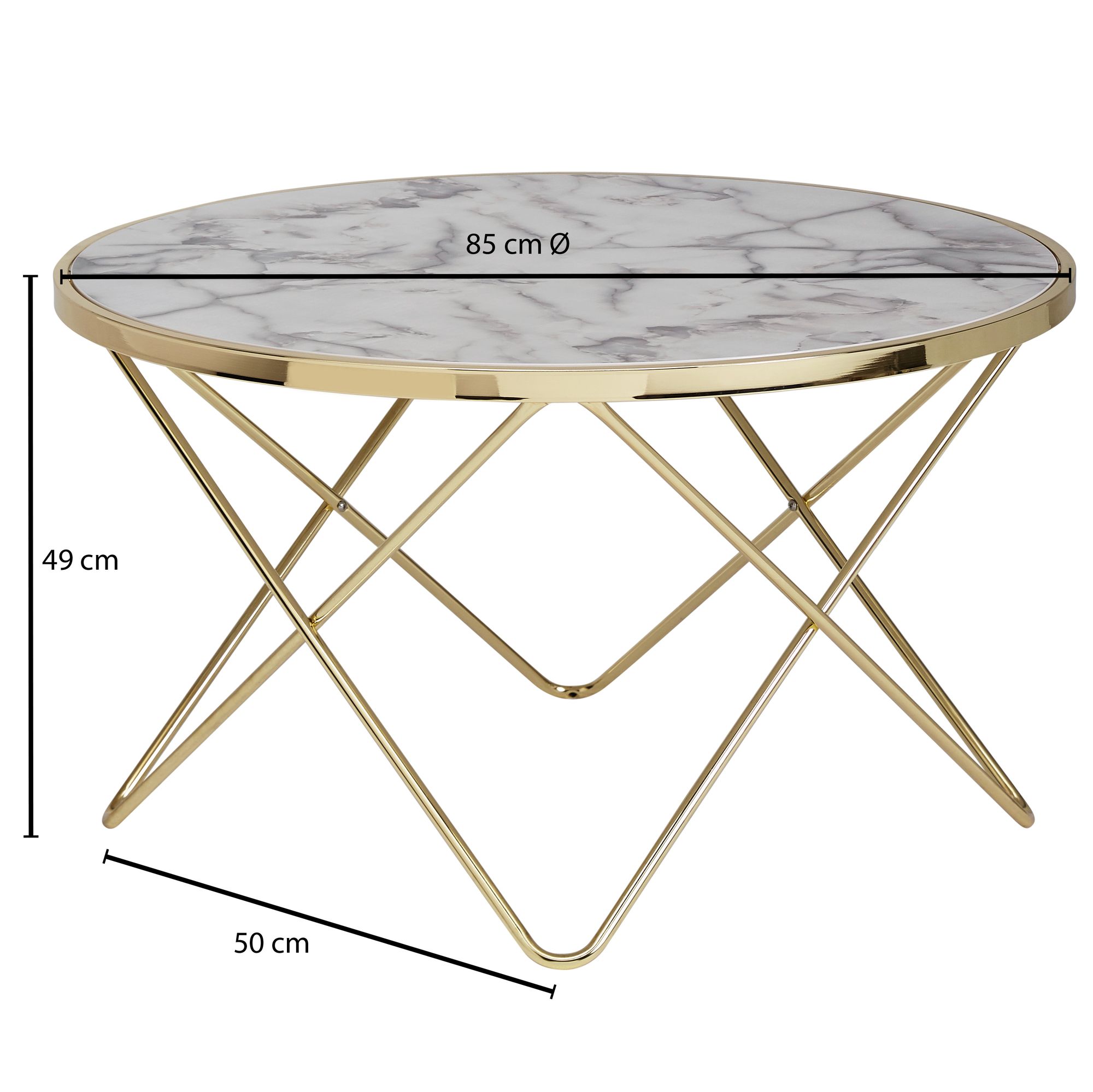 KADIMA DESIGN Marmor-Optik Couchtisch, filigranes Metallgestell in Gold, großer Wohnzimmertisch, pflegeleicht.
