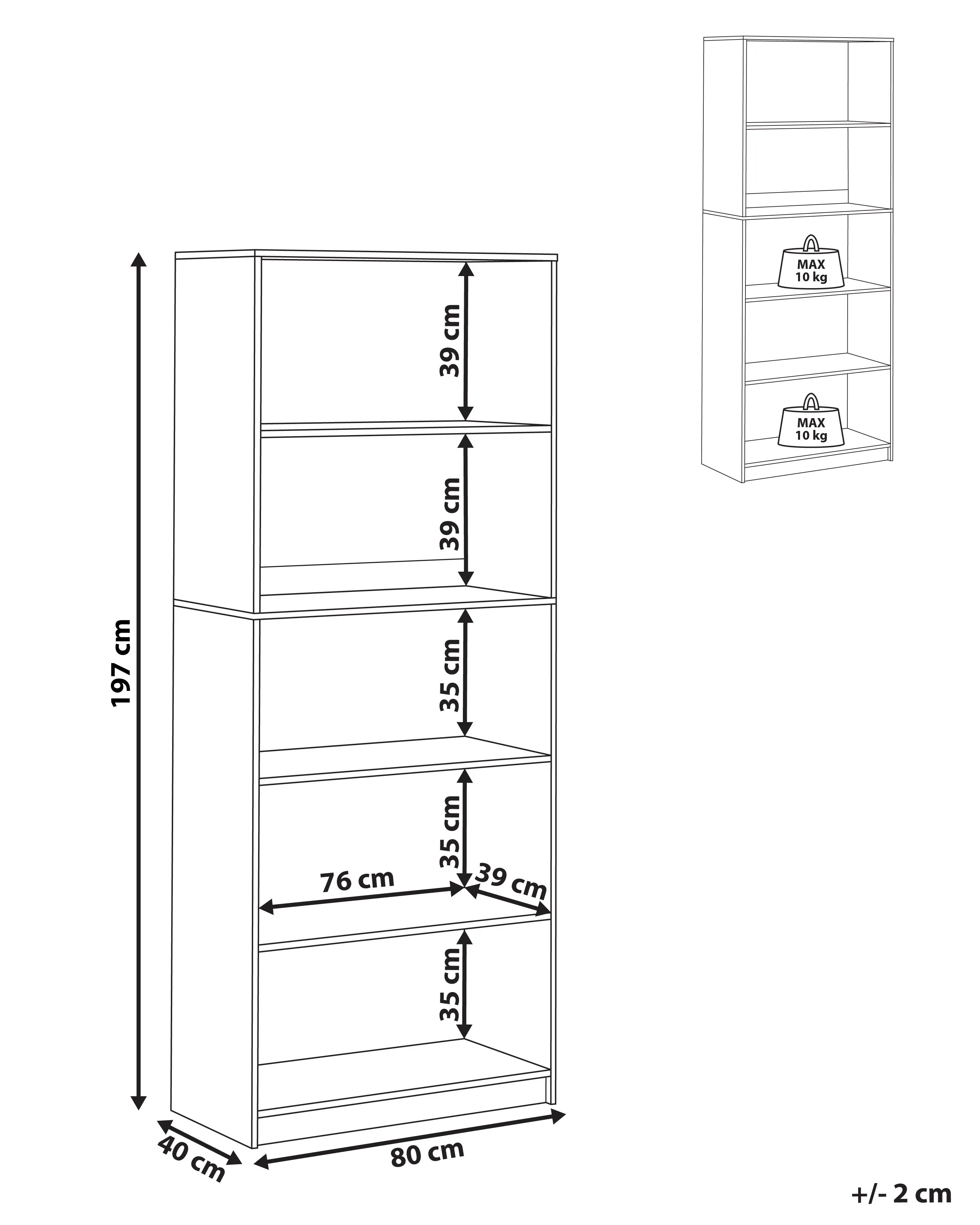 Boekenkast met 5 planken ZEHNA 197 cm Zwart