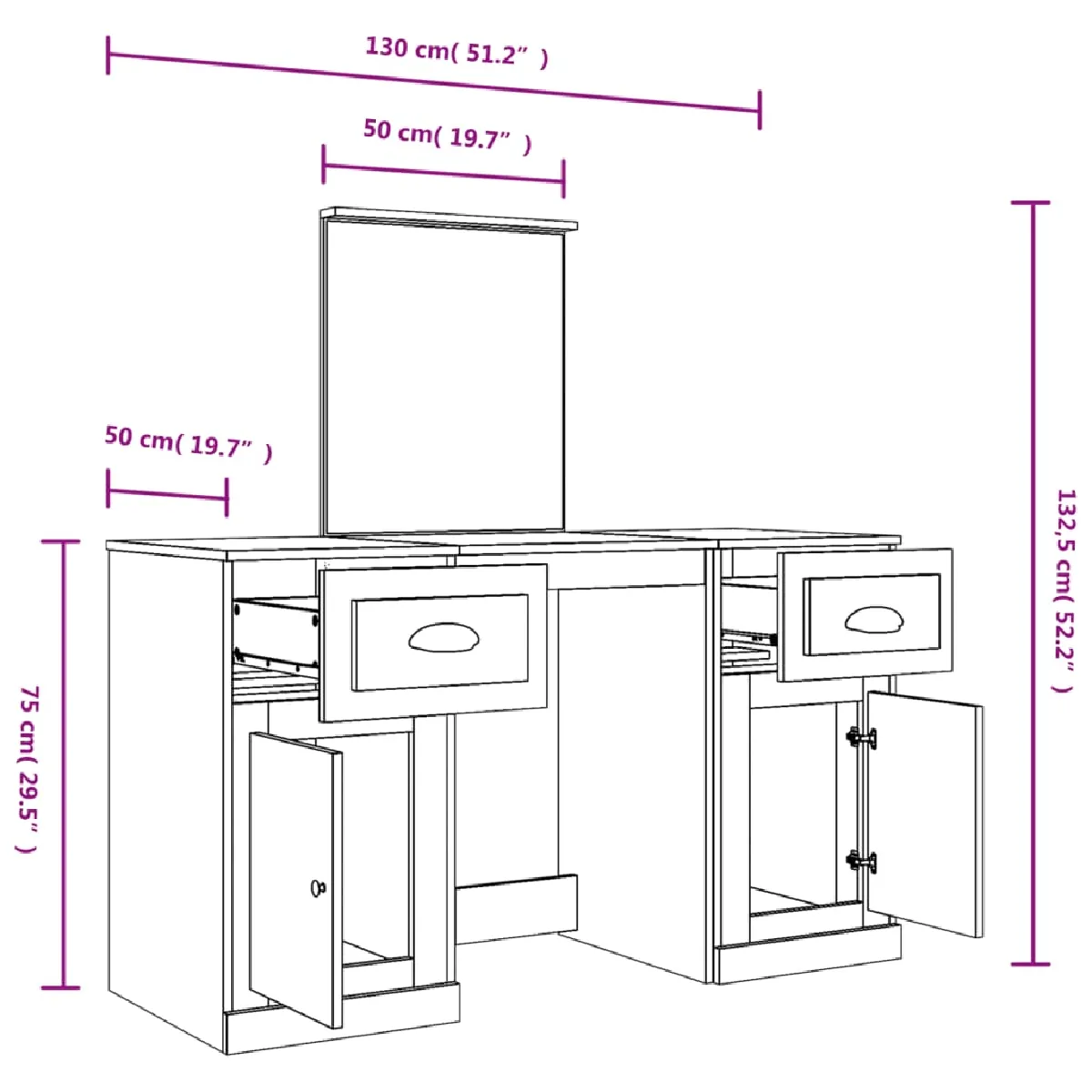 vidaXL Coiffeuse avec miroir - Gris béton