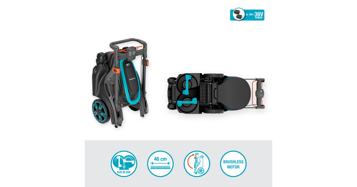 GARDENAGrasmaaier PowerMax Duo 46/36V  (Zwart/grijs, 2x Accu en lader inbegrepen)
