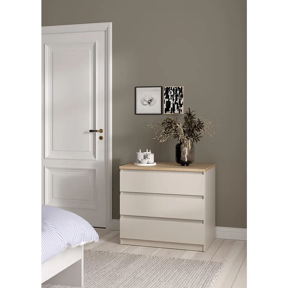Ladekast Naia 3 lades - greige/eiken - 70,1x77x50 cm
