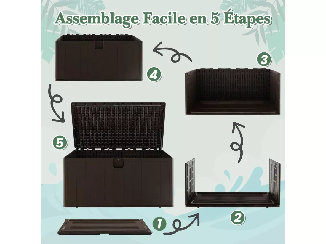 Coffre de Rangement Extérieure en HDPE 492L, Grande Boîte de Rangement avec Couvercle Verrouillable, pour Ranger des Oreillers Outils Jouet Accessoires (127 x 73 x 64 cm)