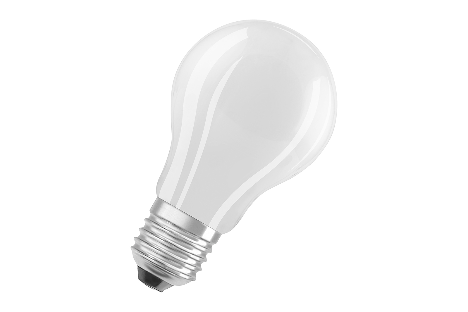 Normal LED-lyspære E27 Matt hvitt glass med E27-sokkel og varmhvit lys. Dimbar.