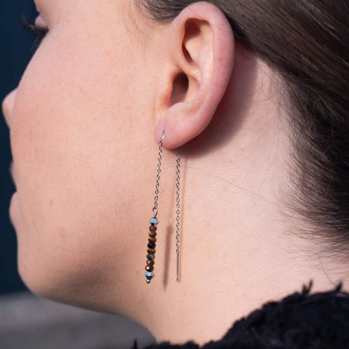 Boucles d'oreilles pendantes Lumia en pierres Oeil de Tigre