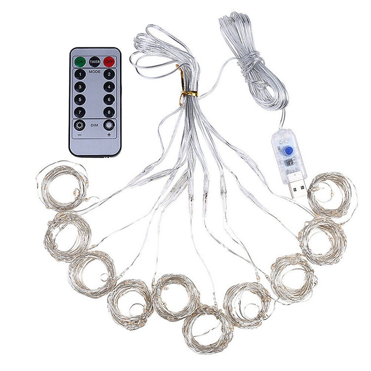 (3x2m) 200 LED's Deko USB Draht Lichterkette Vorhang Beleuchtung 8 Modi   Fernbedienung - Warmweiss