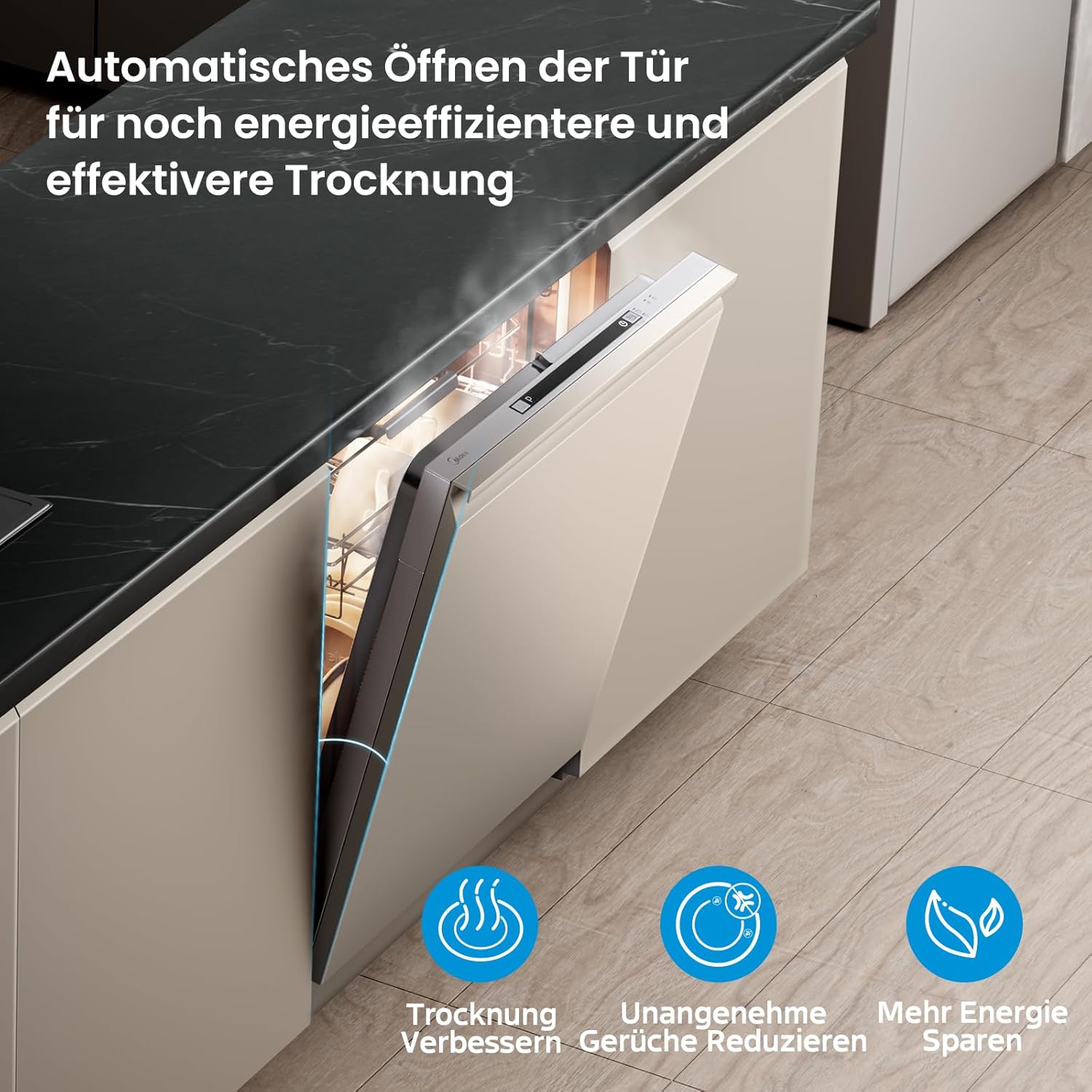 Midea SV 5.14K14C Geschirrspüler Vollintegriert 60cm, 14 Maßgedecke, Spülmaschine Unterbaufähig mit WIFI, 8 Programme, 44 dB, Automatische Türöffnung, 0-24H Startverzögerung, Inox