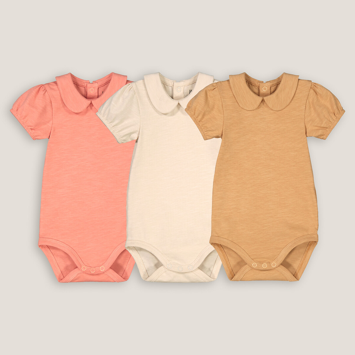 COLEÇÃO LA REDOUTE<br>Conjunto de 3 bodies com gola Claudine e mangas curtas