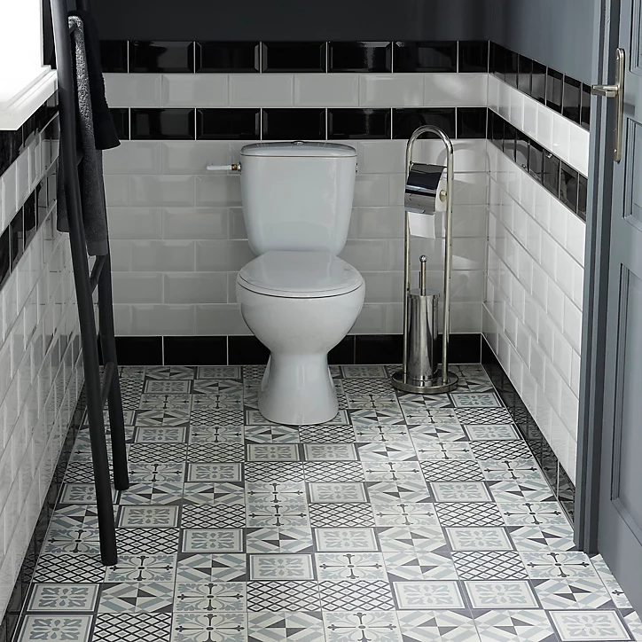 Dalle PVC adhésive PopRock Carreaux de ciment noir et blanc 30 x 30 cm GoodHome (vendue au carton)