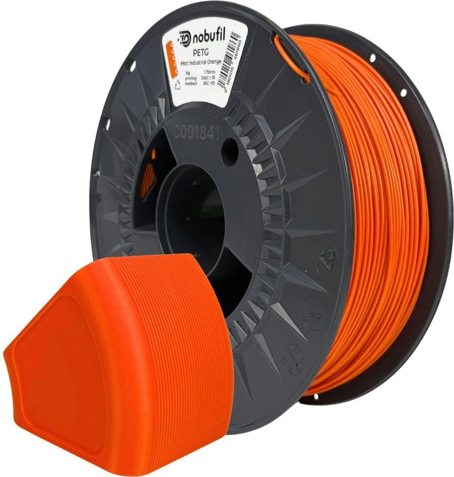 Nobufil  PETG Matt Industrial Orange, 1,75 mm / 1000 g    Leicht zu druckendes mattes PETG Filament aus recyceltem Kunststoffabfall in Industrial Orange