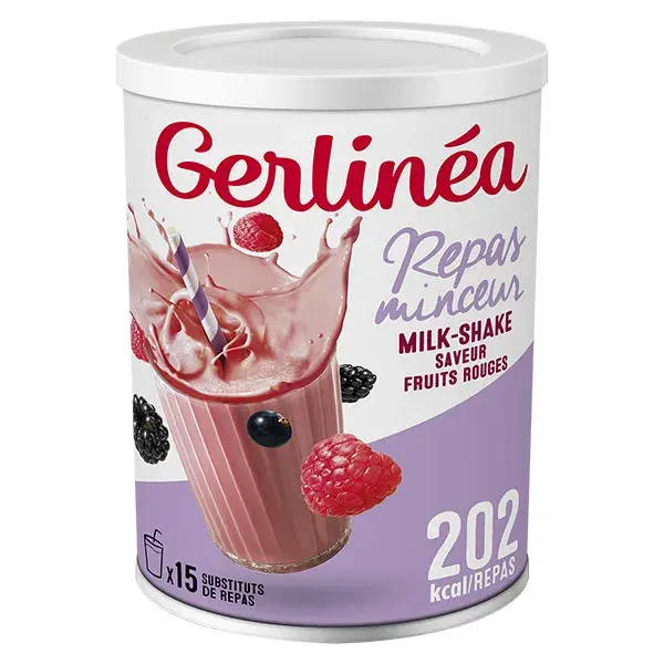 Bebida Gerlinea Slimming Meal Milkshake, sabor Frutas Silvestres, rica em proteínas, caixa com 15 porções.