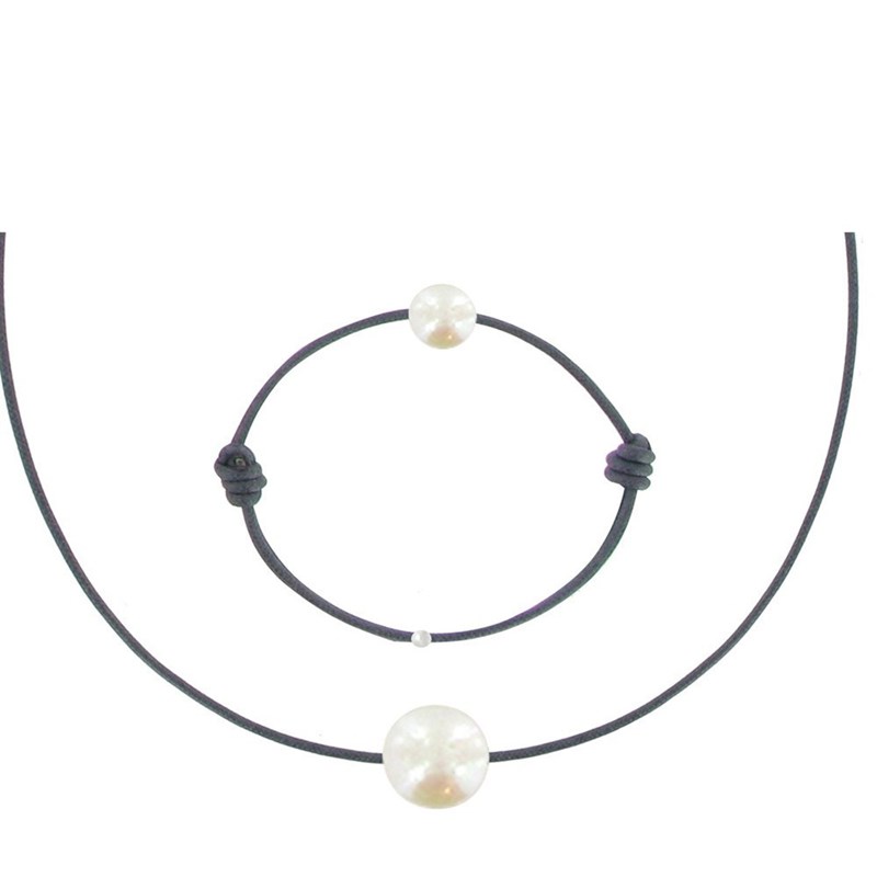 Set Collier et Bracelet Lien La Perle Blanche des Poulettes - Classics - Bleu Navy