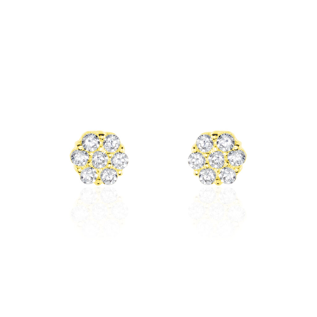 Boucles D'oreilles Puces Eleanor Fleur Or Jaune Oxyde De Zirconium