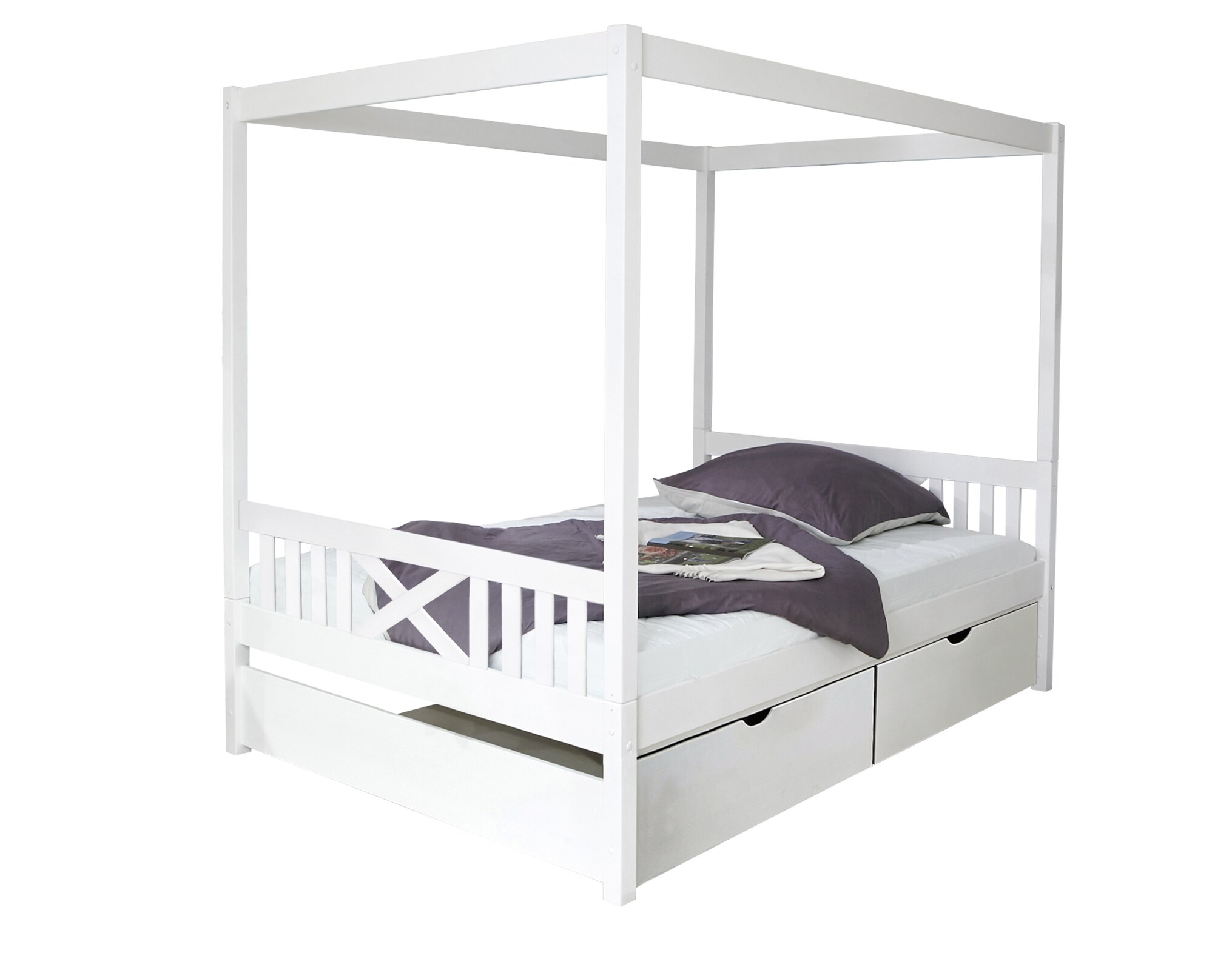 TiCAA Himmelbett Lino Kiefer Weiß 140x200