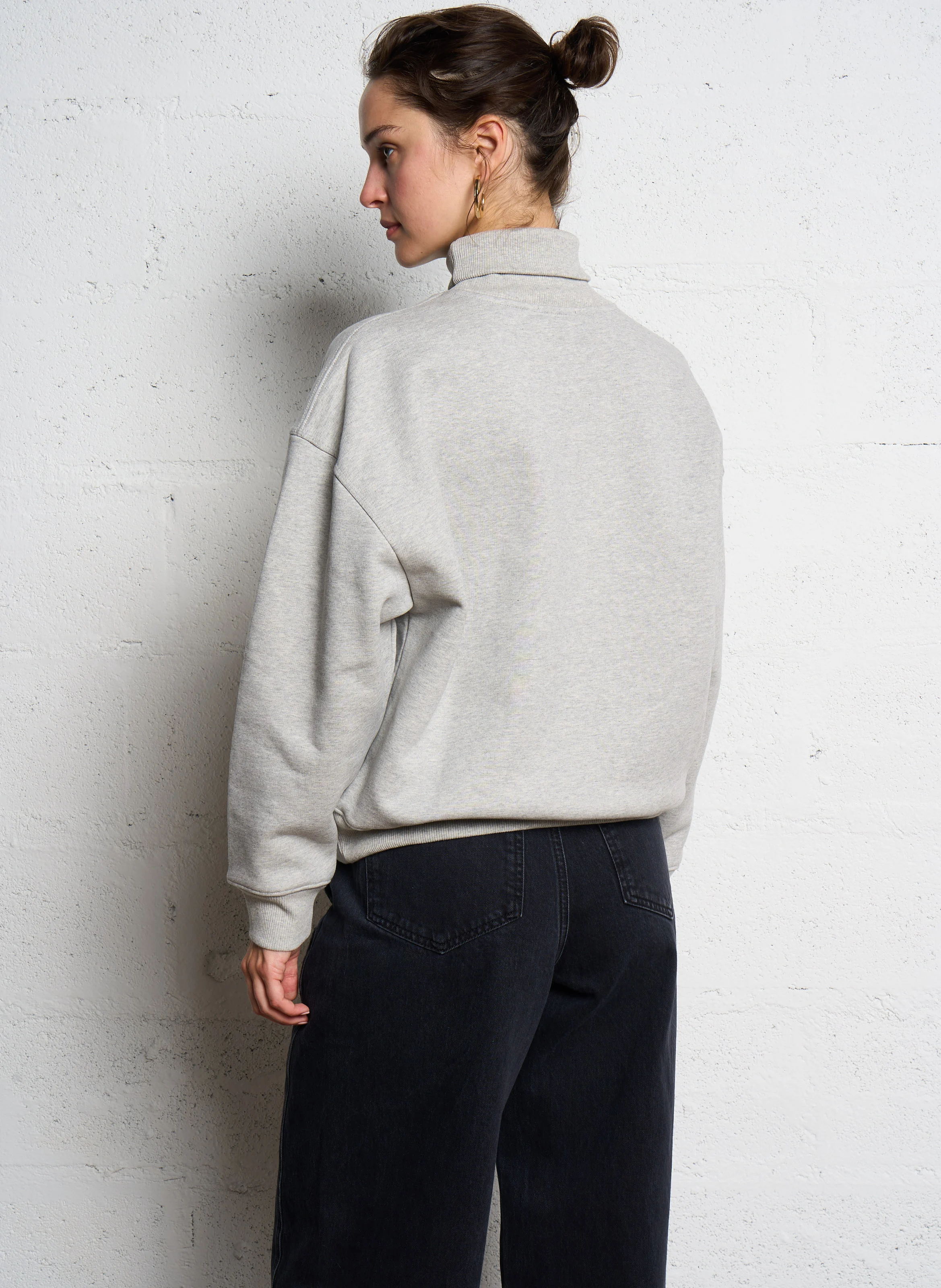VITO - Sweatshirt col montant droit en coton bio | Gris