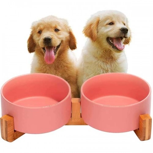 Comedouro e bebedouro Edipets em porcelana rosa para cães