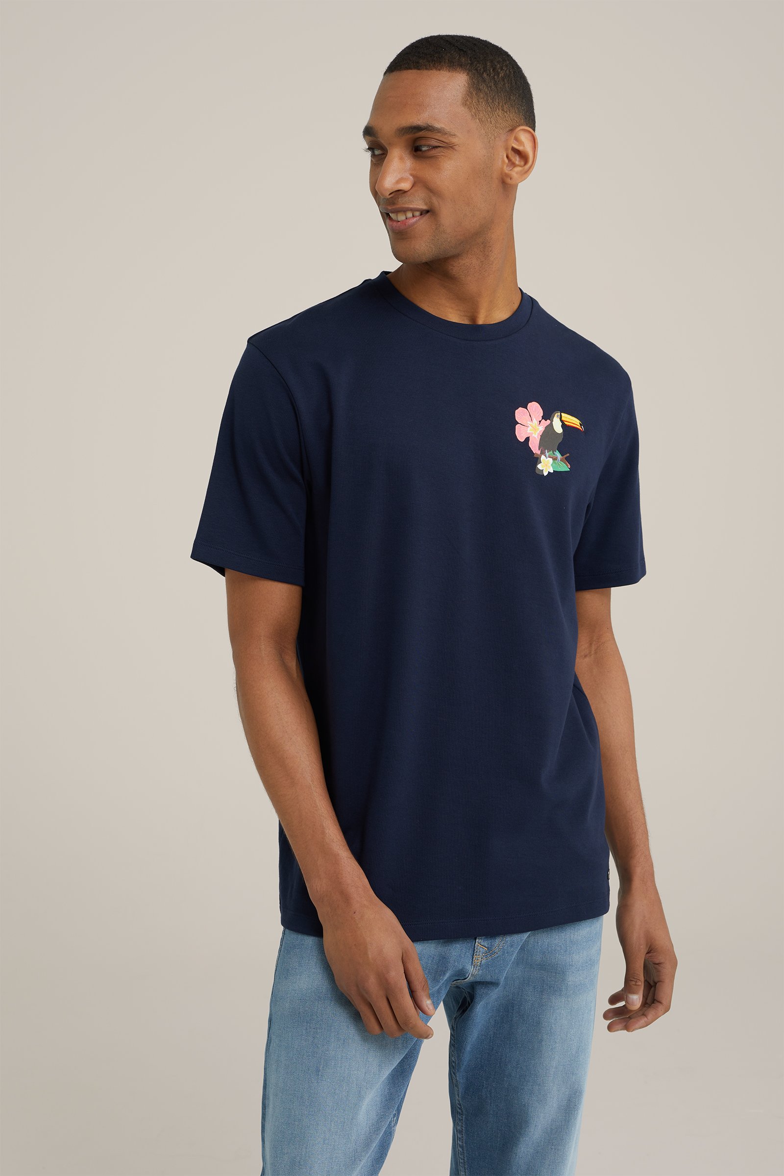 T-shirt met opdruk WE Fashion Donkerblauw