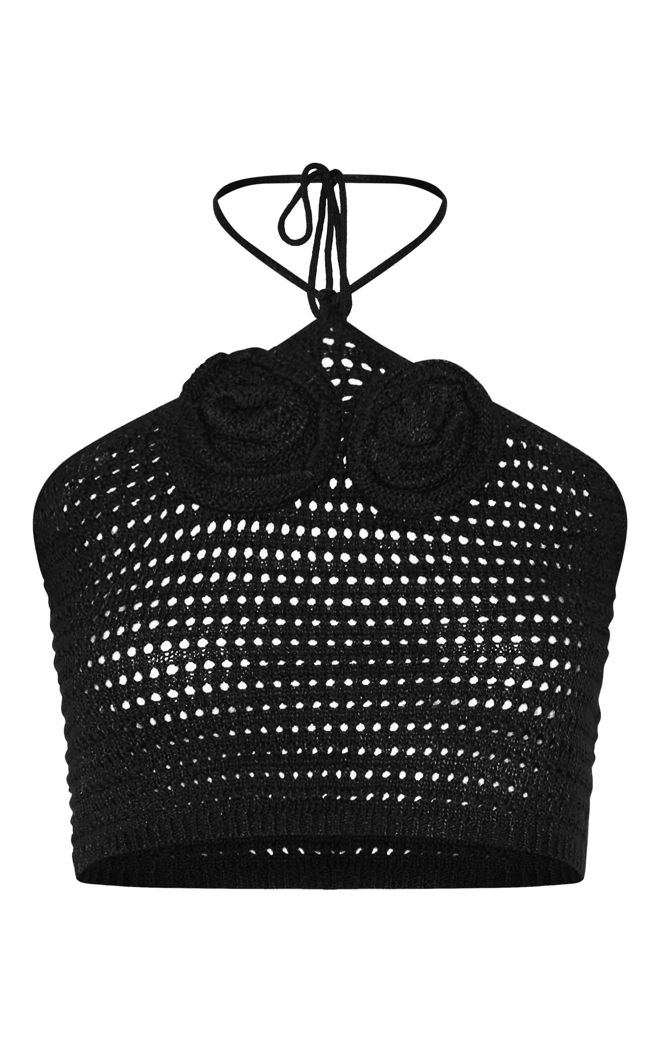 Noir Haut À Col Noué Avec Applique Florale