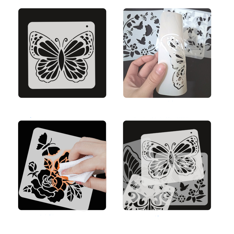 (12er Set) 15x15cm Zeichen Schablonen Wiederverwendbare DIY Mal Vorlagen - Schmetterling