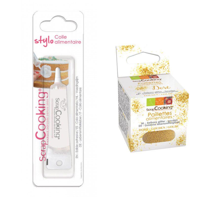 Colle alimentaire en tube + paillettes dorées Scrapcooking