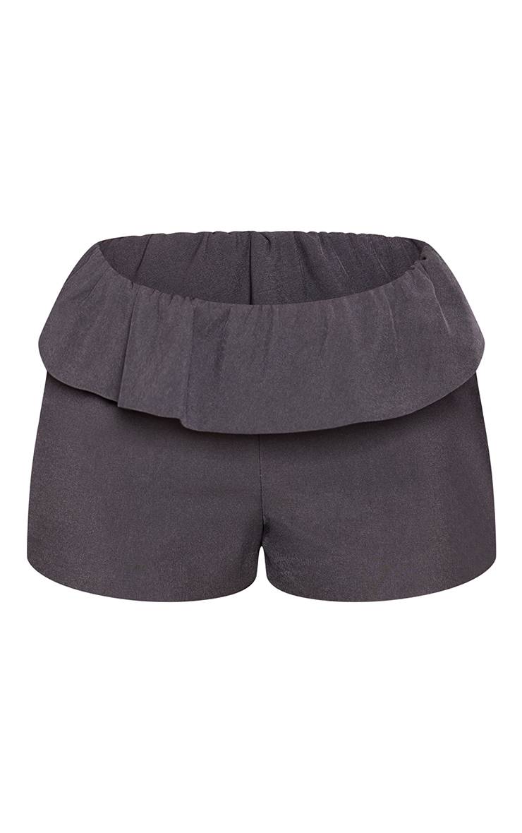 Charbon Short Mini Tissé Taille Basse Repliée Petite
