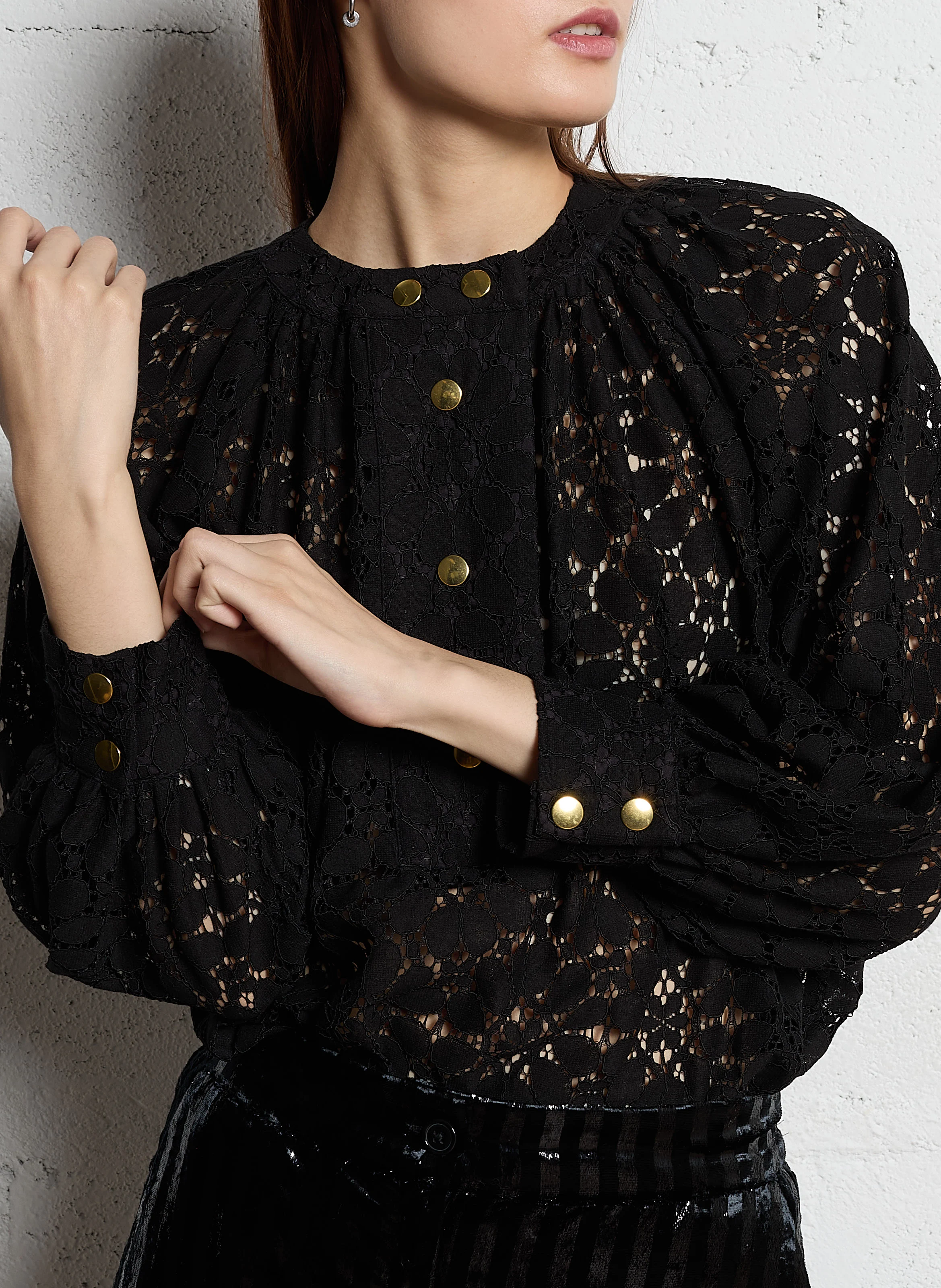 ALPHONSE - Blouse ample col rond à dentelle | Noir