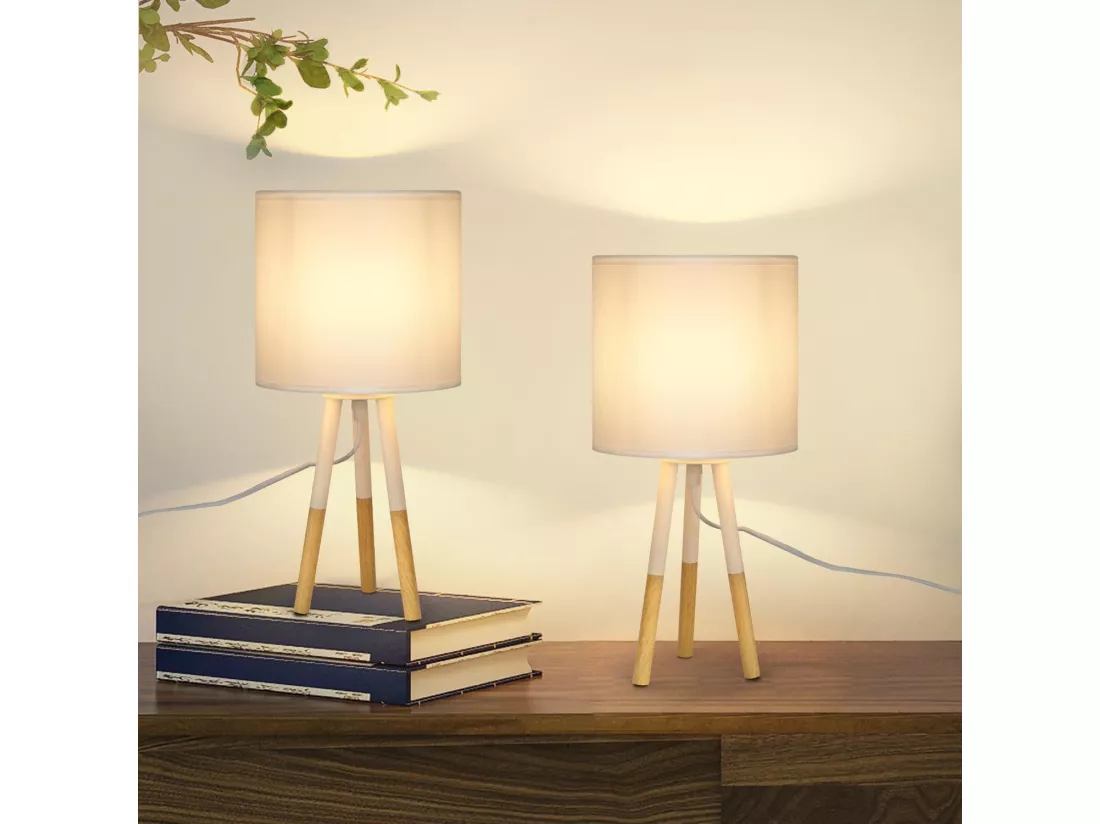 NETTLIFE Lot de 2 Lampes de Table Lampe de Chevet Moderne Blanc E27 Métal Design Salle d'étude