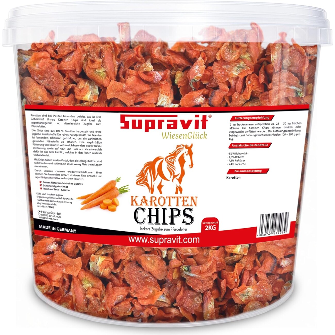 Supravit Karottenchips für Pferde - 2kg Eimer Pferdeleckerlis