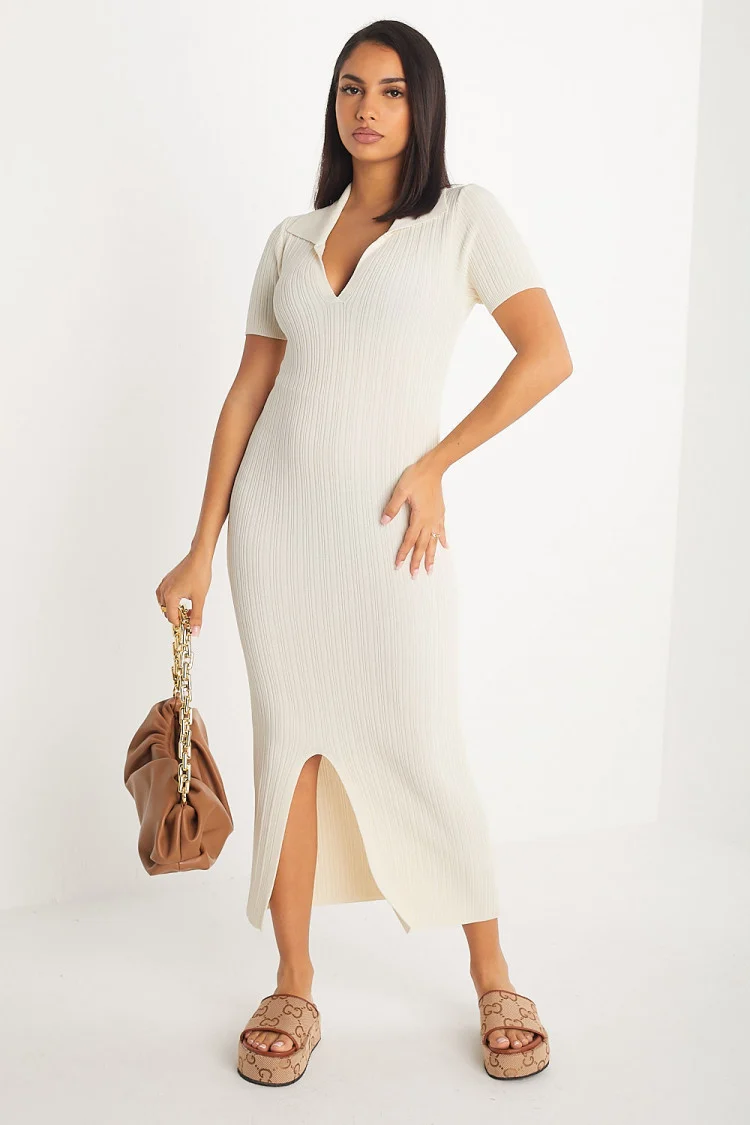 Robe beige texturée moulante