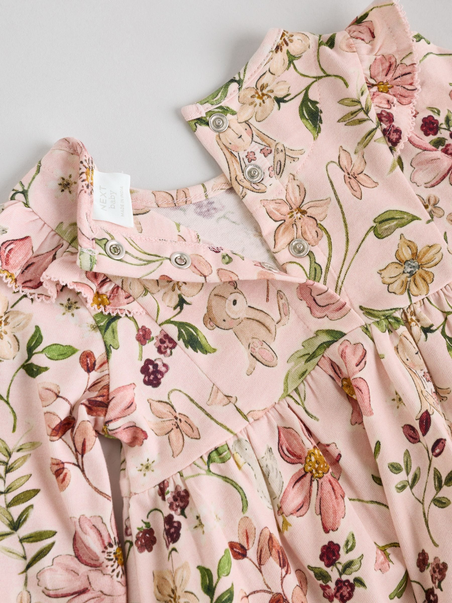 Roze bloemen/Crèmekleurige fijne bloemenprint - Verpakking van 2 jersey babyjurkjes (0 mnd-2 jr)