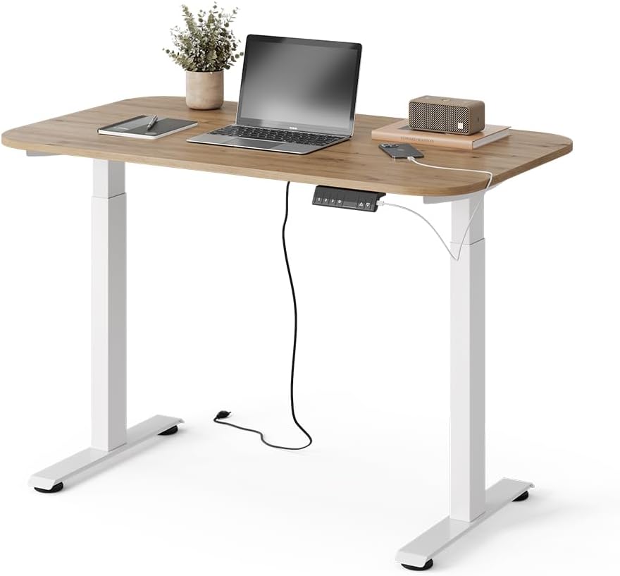 Vicco höhenverstellbarer elektrischer Schreibtisch Elevate, Weiß/Artisan, 120 x 70 cm, 2 Motoren, 100 kg Tragkraft