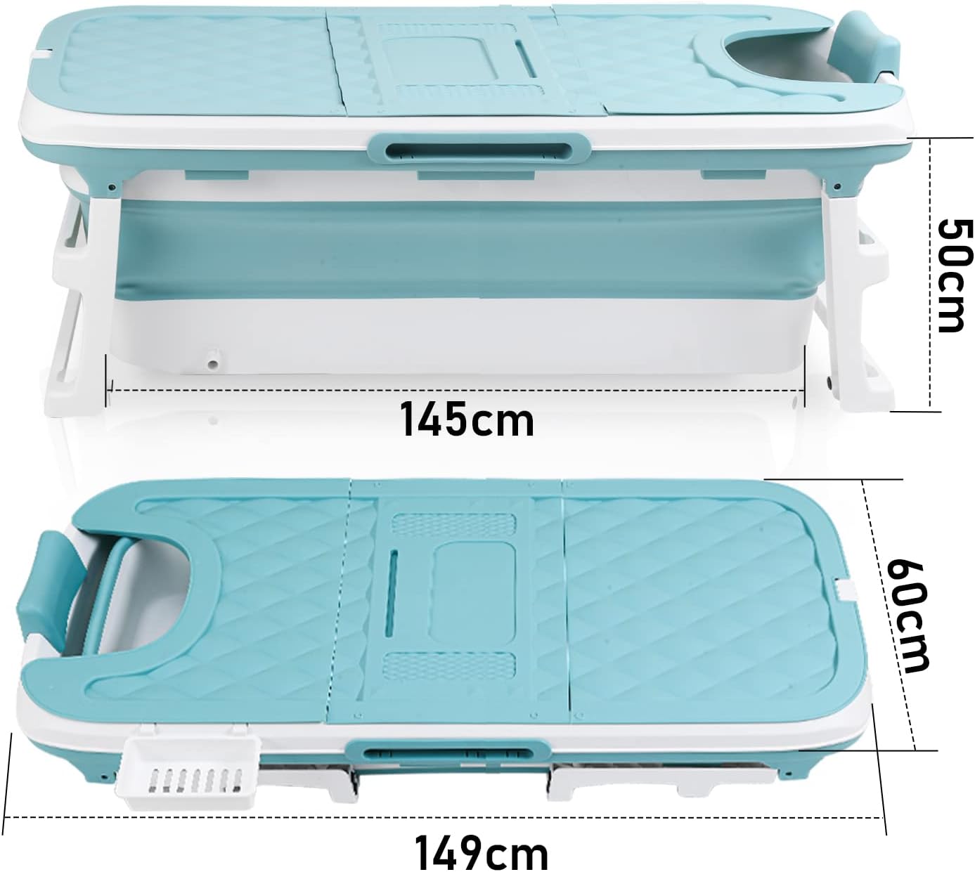 149x60x50cm XXL Faltbare Badewanne Erwachsene, Erwachsener foldable bathtub mit Abdeckung Klappbadewanne klappbare mobile Badewanne mit Korb für Badezimmer, Dusche und Balkon
