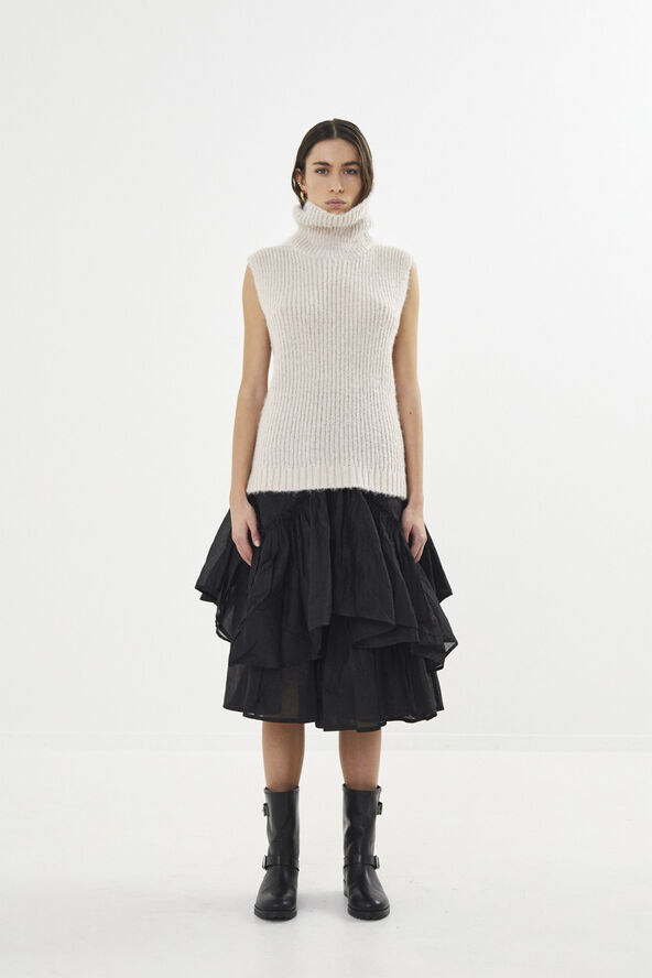 Rabens Saloner Dual knit funnel neck vest - Koto Beige