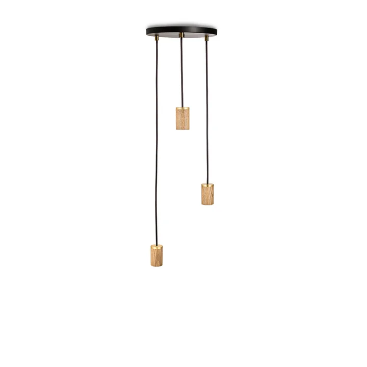Tala - Brass Triple Pendelleuchte, schwarz / Eiche / Messing