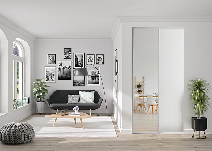 Lot de 2 portes de placard coulissantes blanches avec miroir 180 x 250 cm